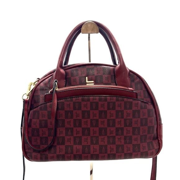 London Fog Handbags - London Fog Women's Burgundy Bowler Satchel Crossbody Bag Workwear Preppy‎ Retro